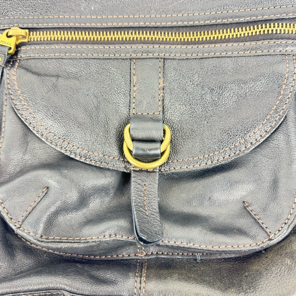 Fossil Shoulder Bag Sasha Black Pebbled Leather Crossbody Bag - Picture 10 of 16